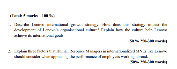 1. Describe Lenovo international growth strategy.