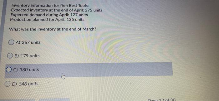 Inventory information for firm Best Tools: