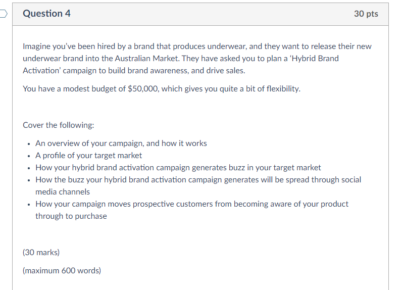 Question 4 30 pts Imagine you've been hired by a