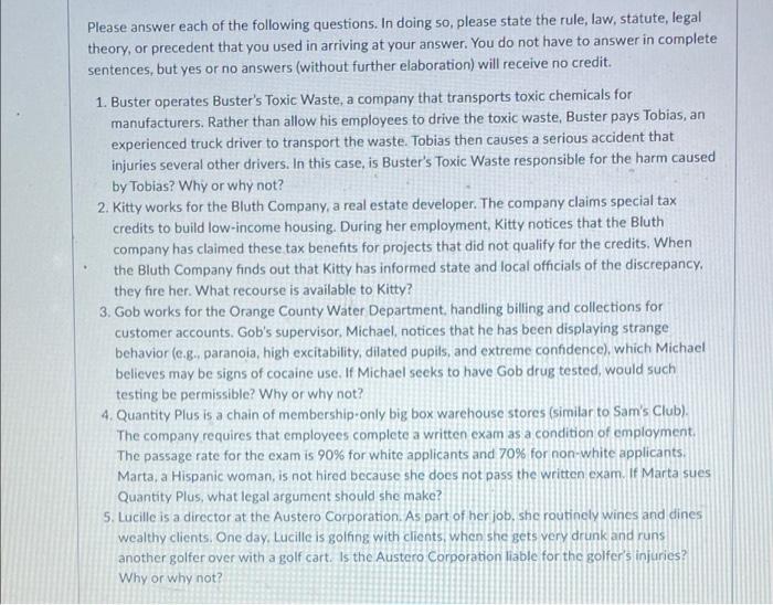 help Please answer each of the following