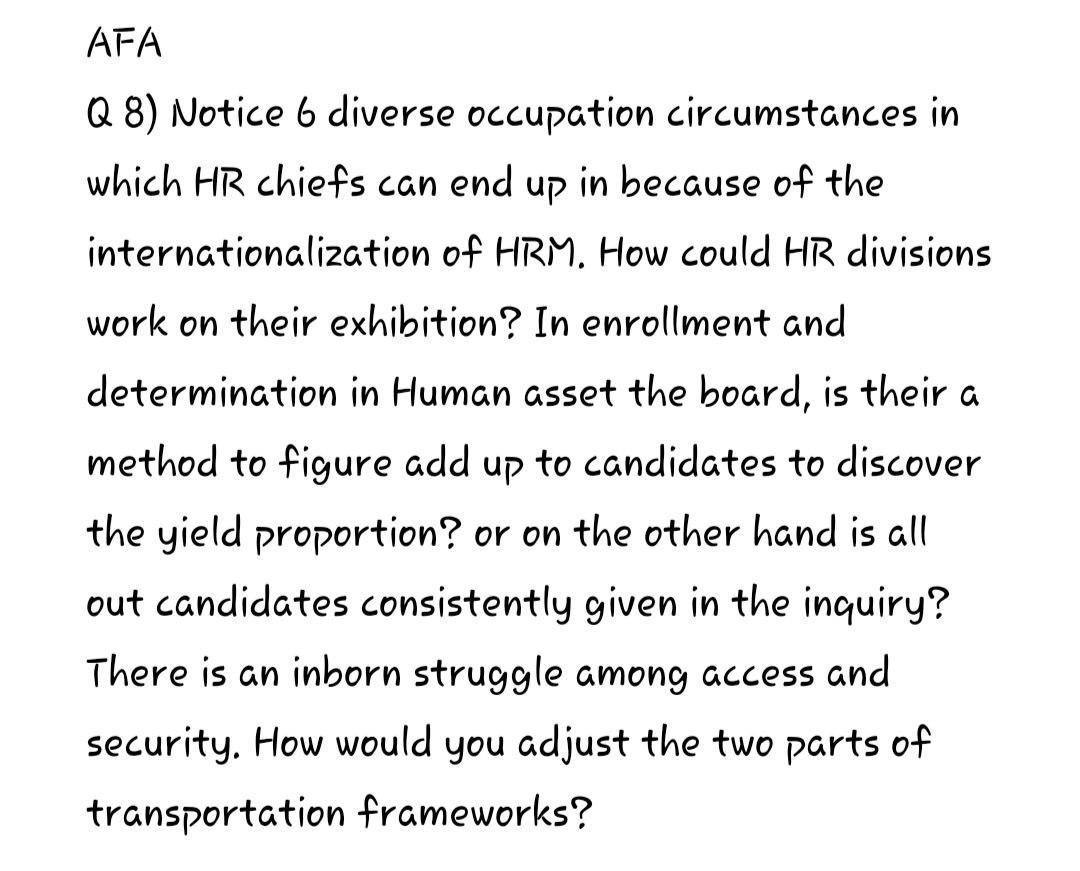 AFA Q8) Notice 6 diverse occupation circumstances