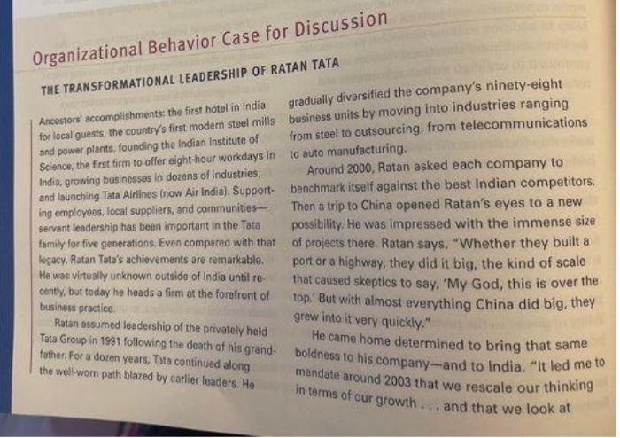 CASE QUESTIONS 1. How did Ratan Tata's family