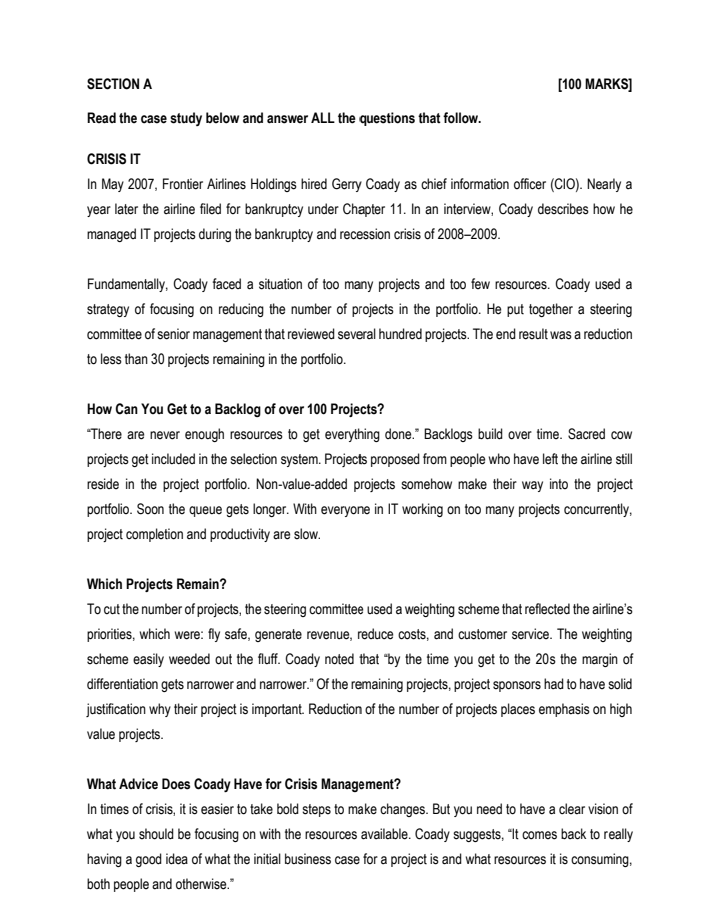 Read the case study below and answer ALL the