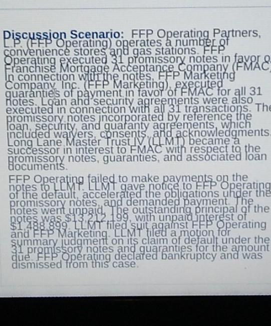 Discussion Scenario esperating Partners, : FFP ,