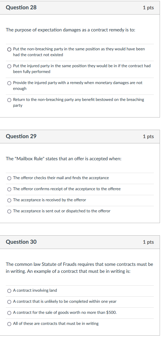 Question 28 1 pts The purpose of expectation