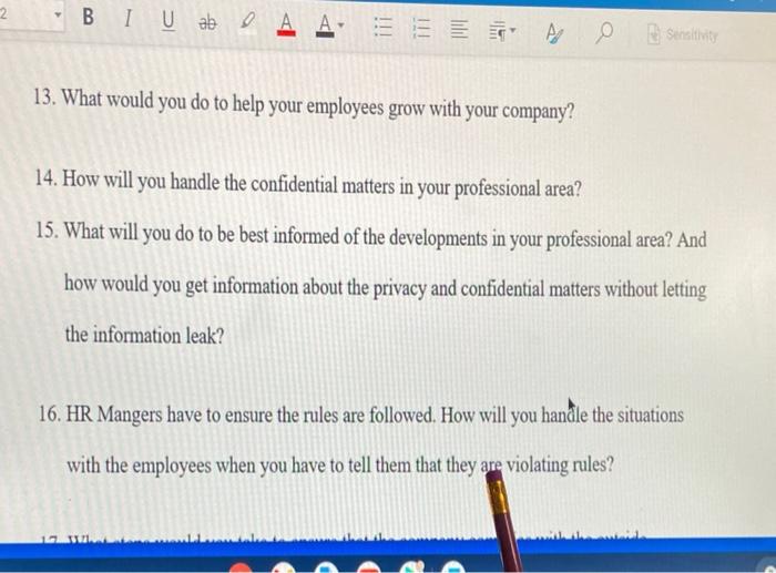 help answer as if you are a hr manager thanks 2