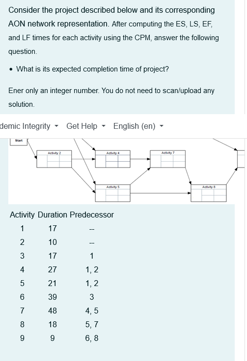 Consider the project described below and its
