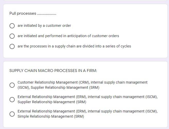 Pull processes. are initiated by a customer order