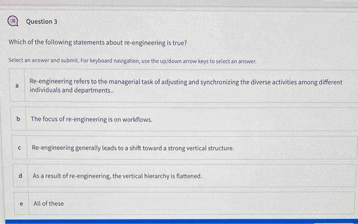 Question 3 Which of the following statements