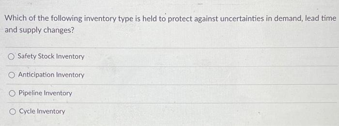 Which of the following inventory type is held to