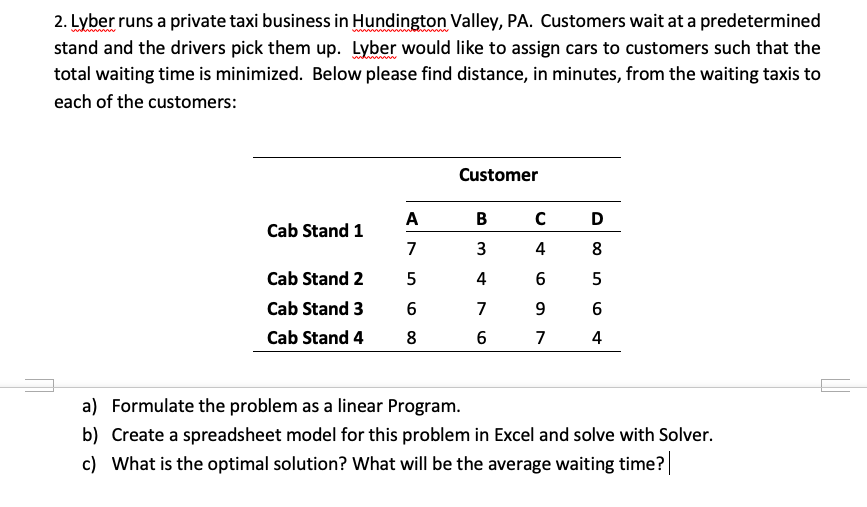 2. Lyber runs a private taxi business in