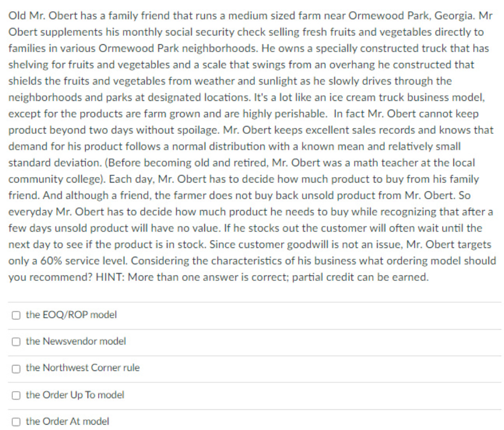 Old Mr. Obert has a family friend that runs a