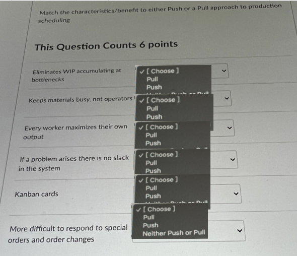 Match the characteristics/beneht to either Push
