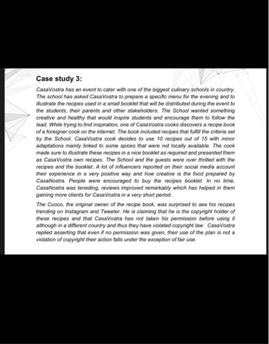 this is the case study, q.1 is the reciepe