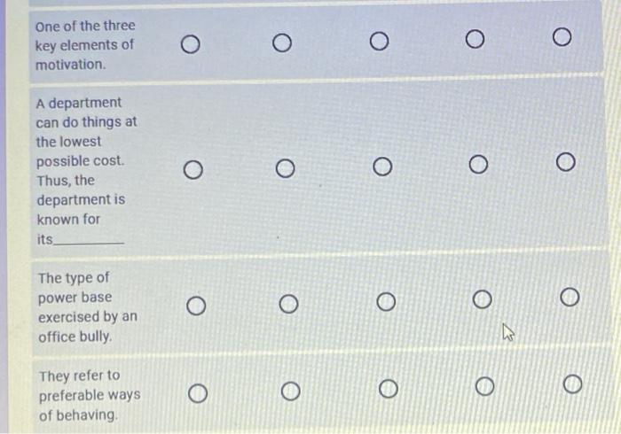 Please match the following: * 5 points efficiency