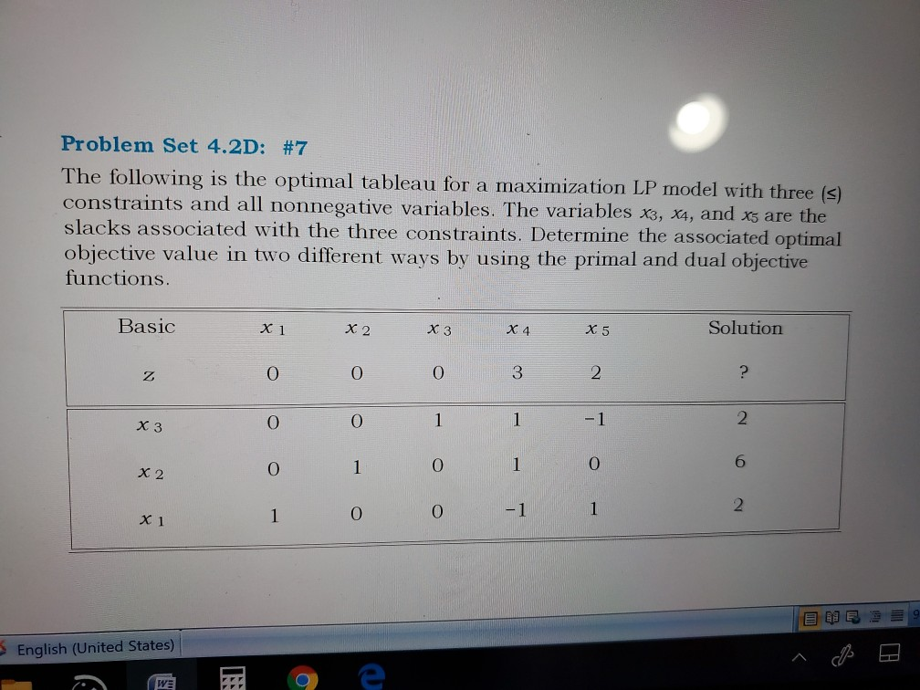 Problem Set 4.2D: #7 The following is the optimal