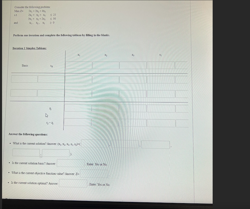 Consider the following problem Max Z- 5x + 3x2 +
