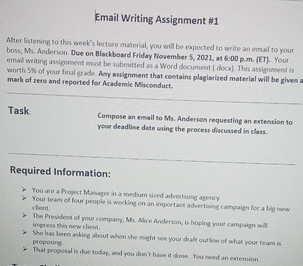 Email Writing Assignment #1 After listening to