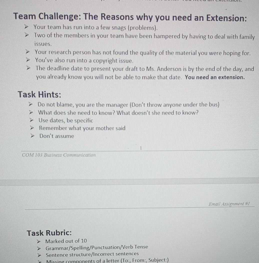 Email Writing Assignment #1 After listening to