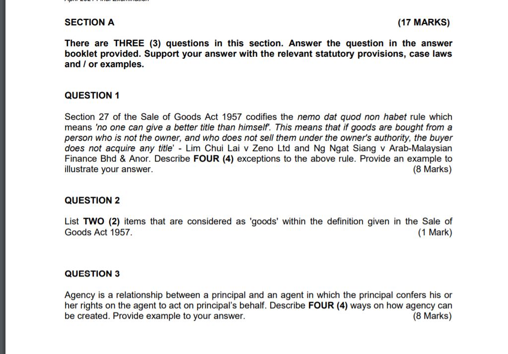 SECTION A (17 MARKS) There are THREE (3)