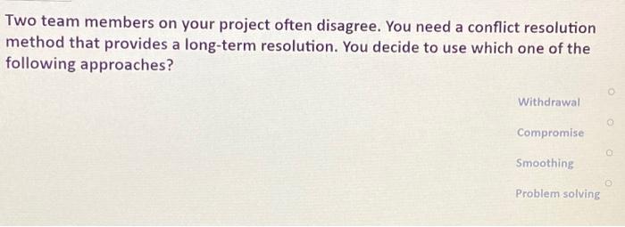 Answer ? Conflict resolution techniques that may