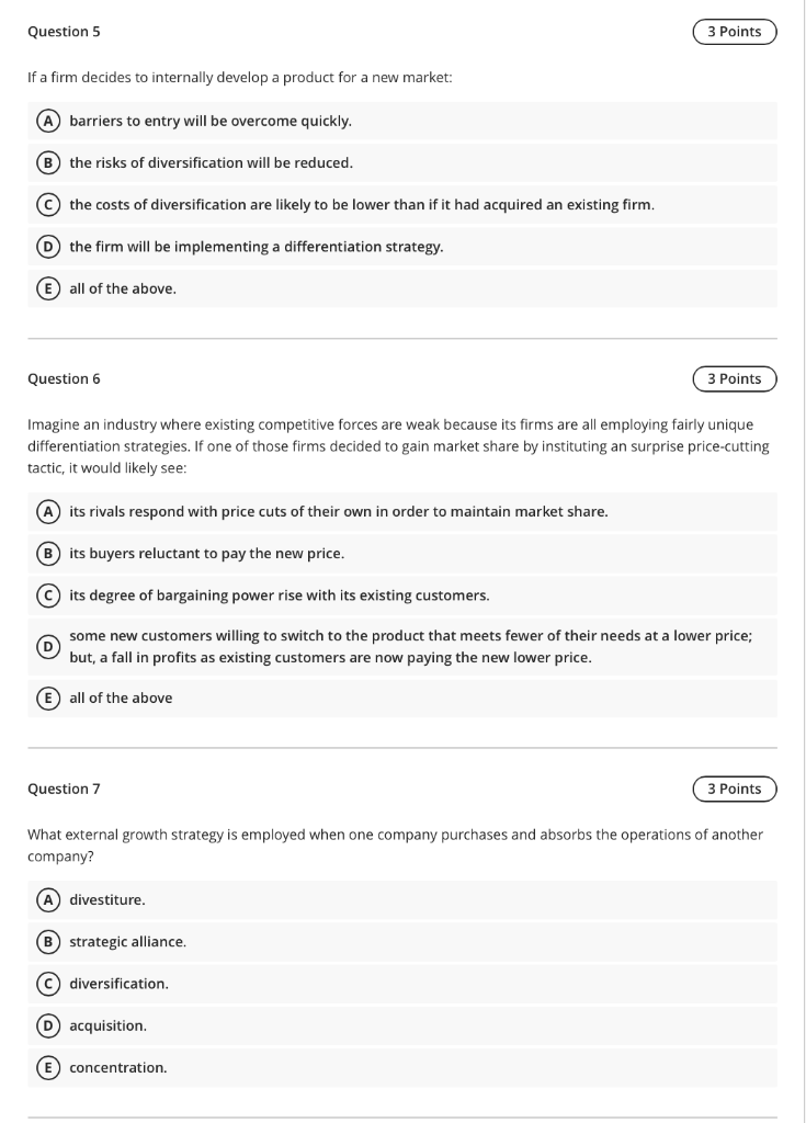 Question 5 3 Points If a firm decides to
