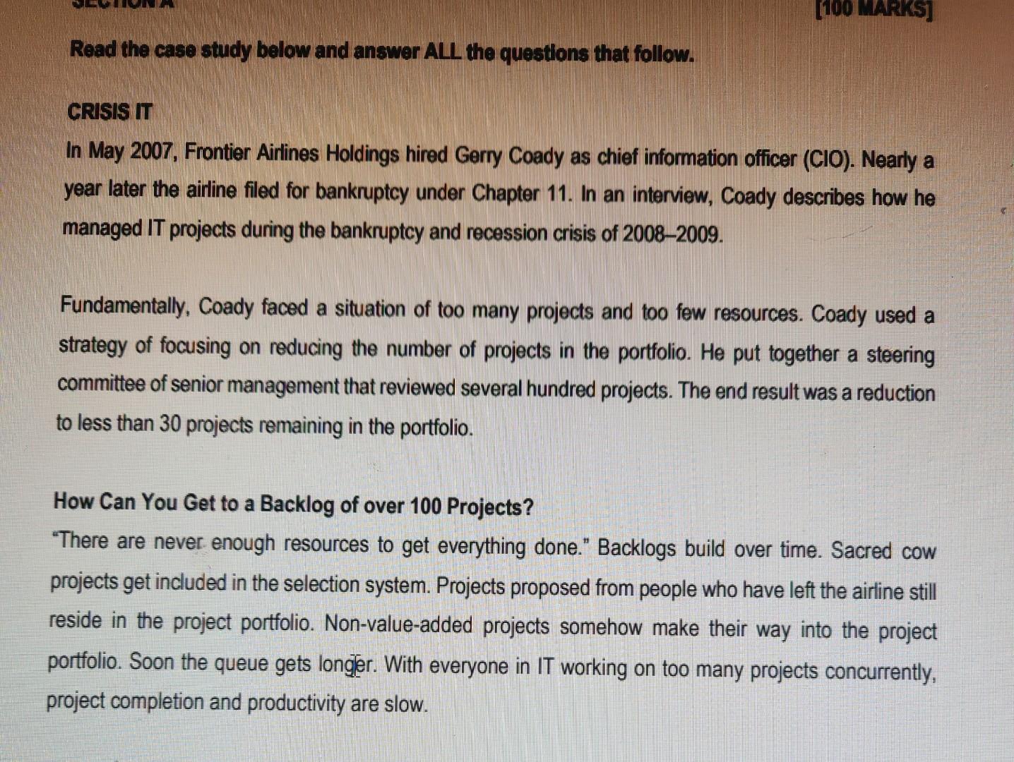 Read the case study below and answer ALL the