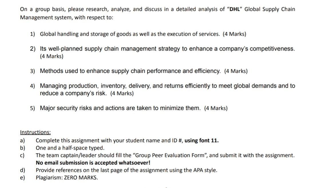Subject - global supply chain management On a