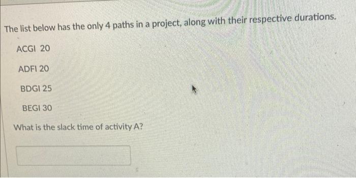 calculate slack time The list below has the only
