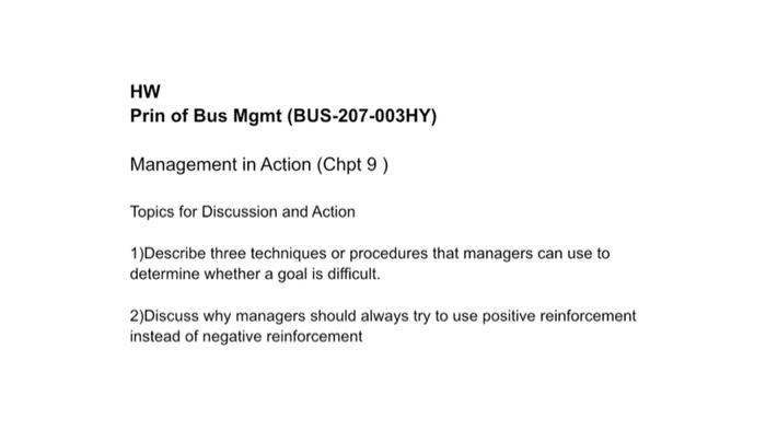 HW Prin of Bus Mgmt (BUS-207-003HY) Management in