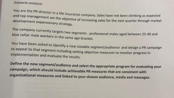 Scenario analysis: You are the PR director in a