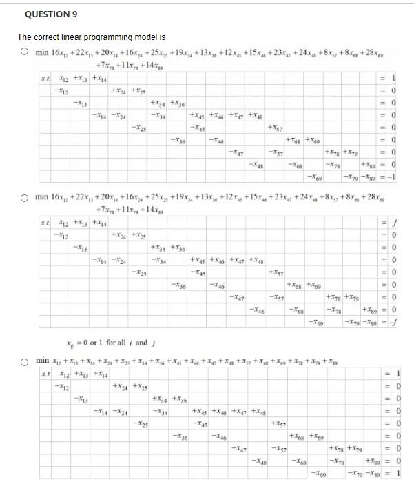 QUESTION 9 The correct linear programming model