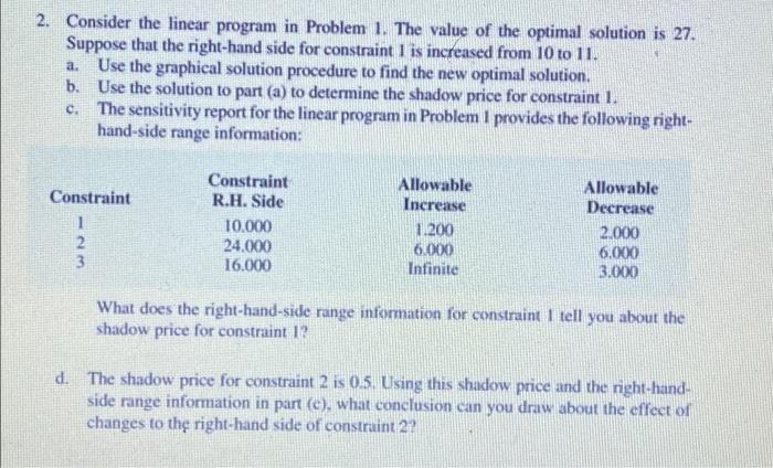 need new answer a. 2. Consider the linear program