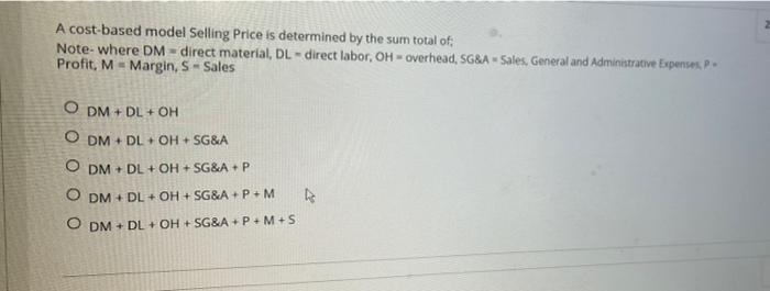 A cost-based model Selling Price is determined by