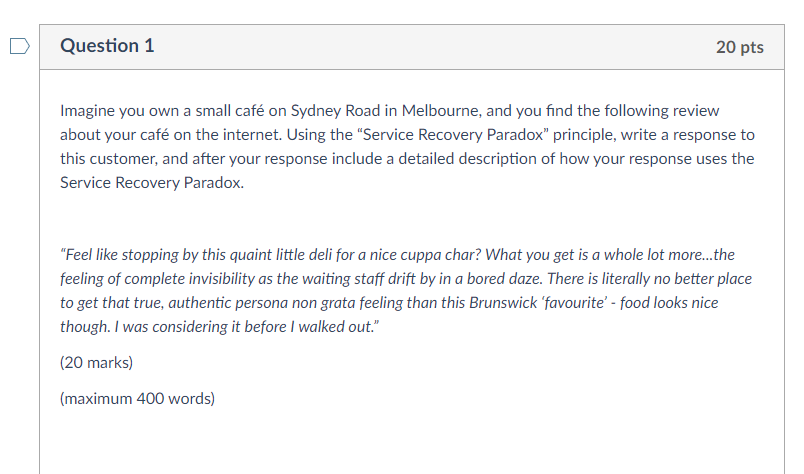 Question 1 20 pts Imagine you own a small caf on