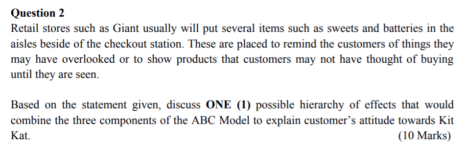 Question 2 Retail stores such as Giant usually