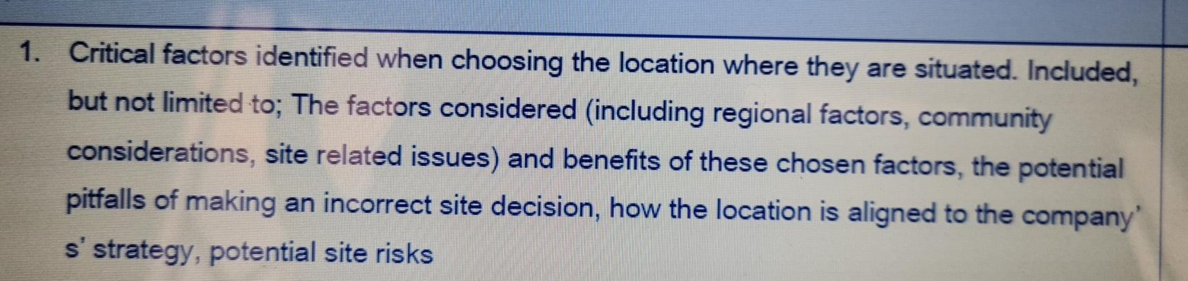 1. Critical factors identified when choosing the