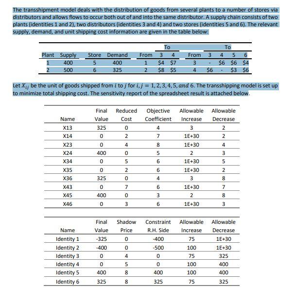 The transshipment model deals with the