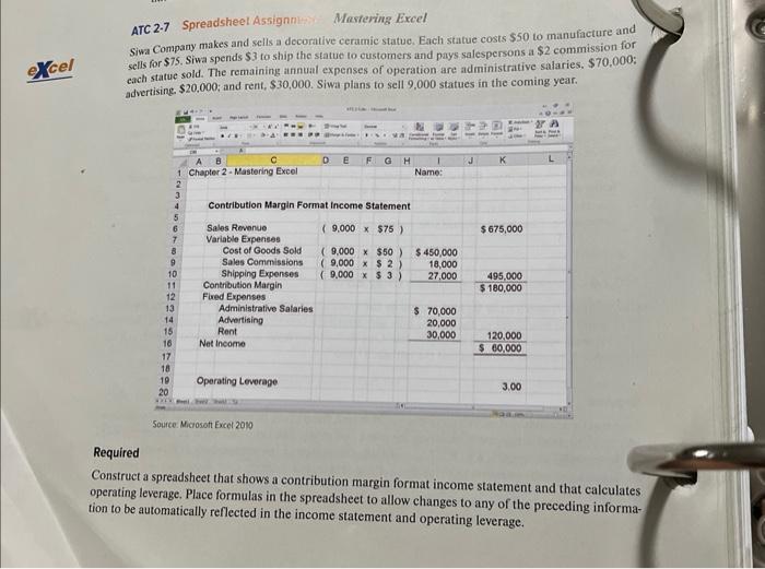 please construct a excel table and show formulas