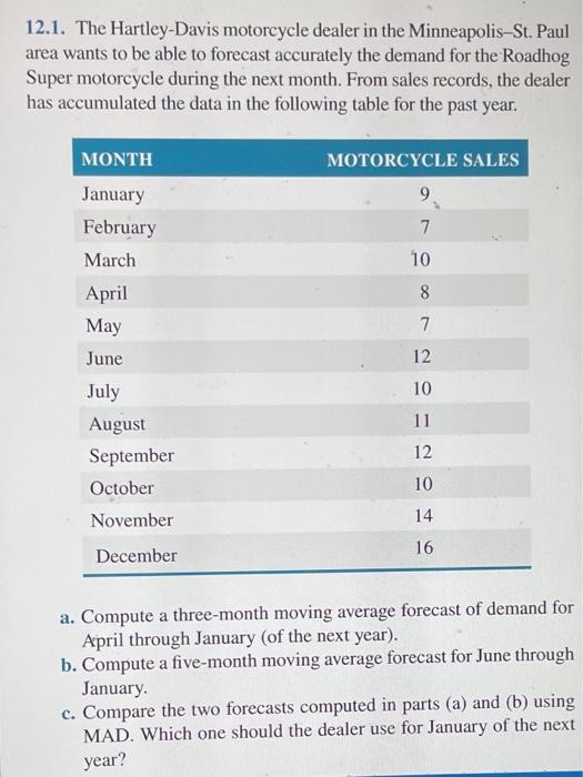12.1. The Hartley-Davis motorcycle dealer in the