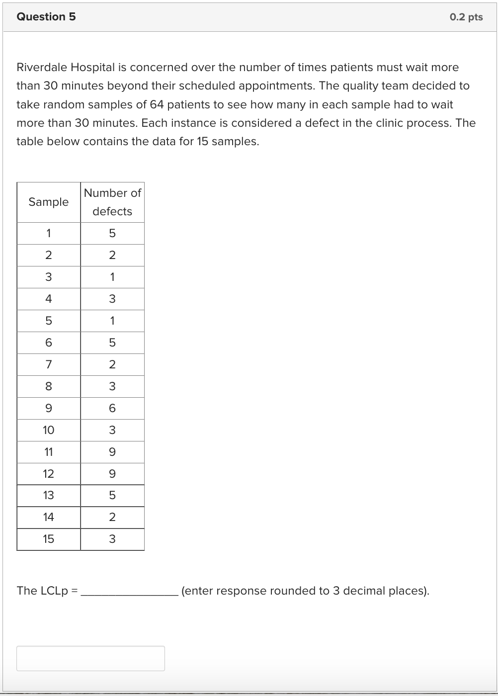 Question 5 0.2 pts Riverdale Hospital is