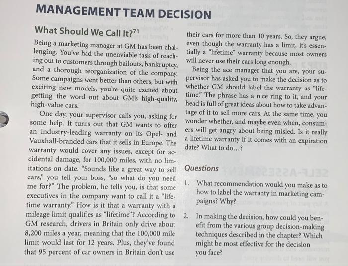 MANAGEMENT TEAM DECISION What Should We Call It??