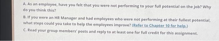 ways to improve preformance A. As an employee,