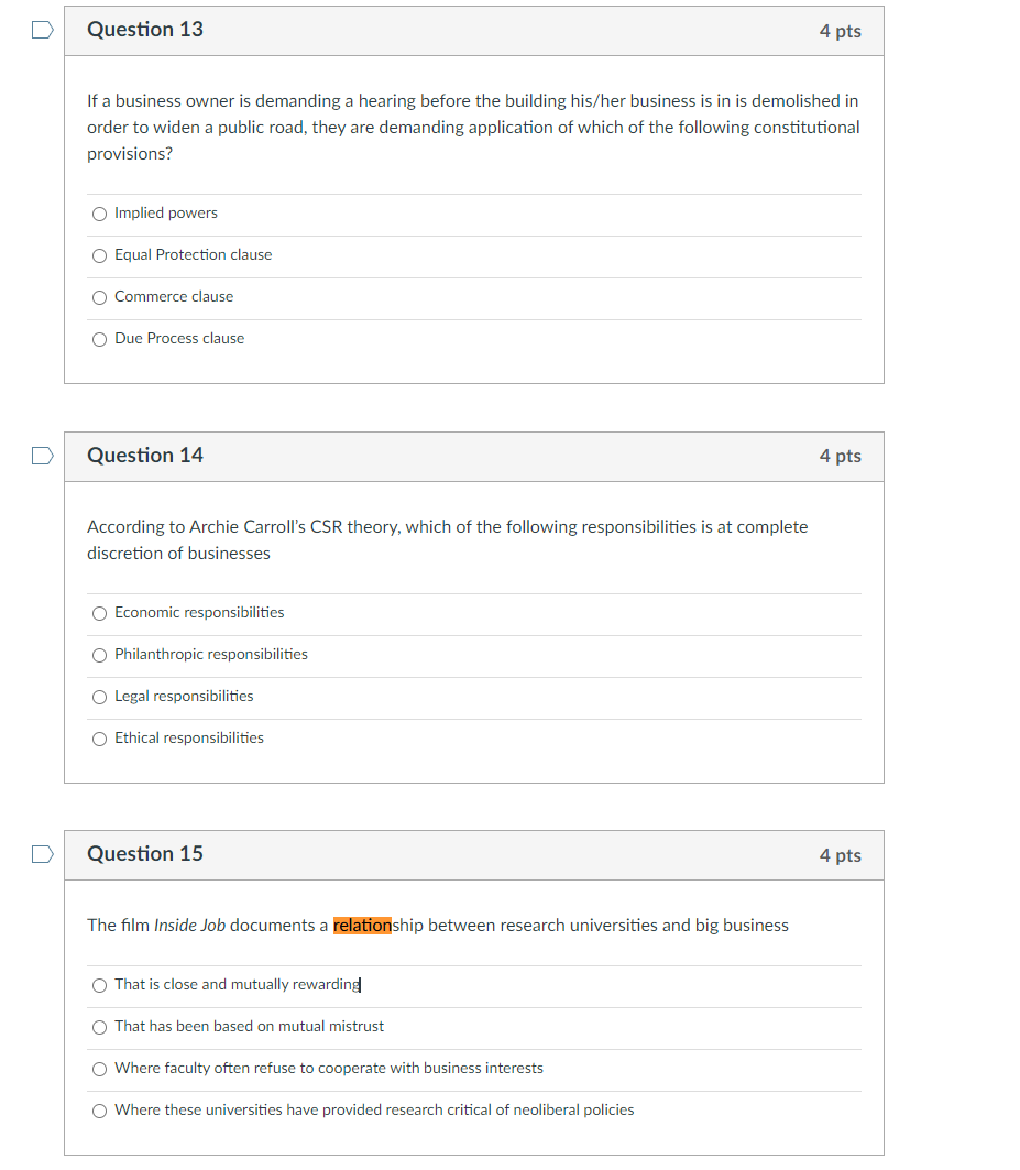 Question 13 4 pts If a business owner is