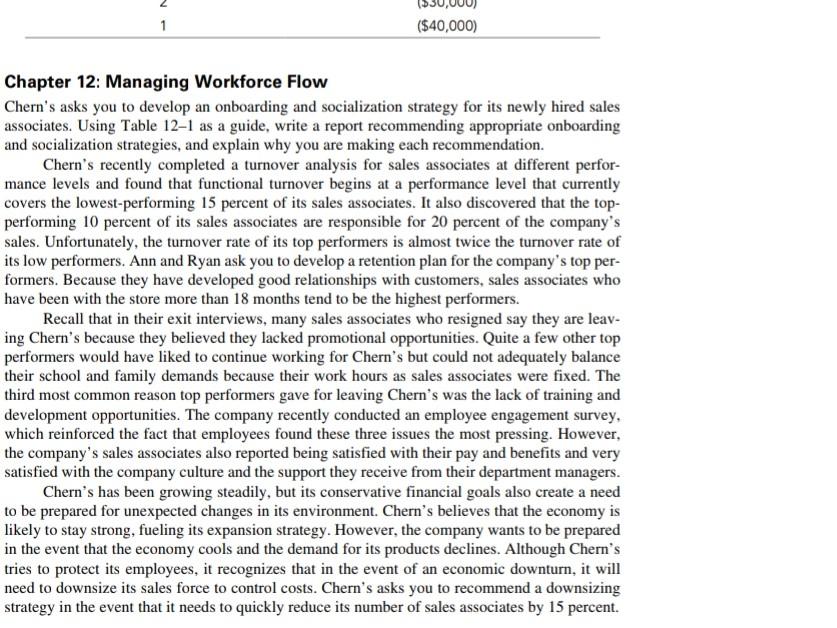 1 ($40,000) Chapter 12: Managing Workforce Flow