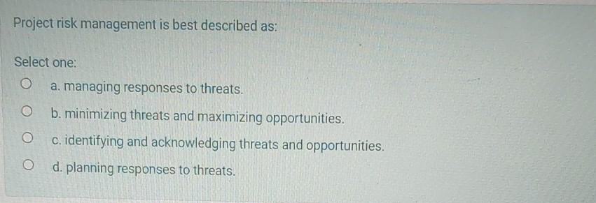 Project risk management is best described as: