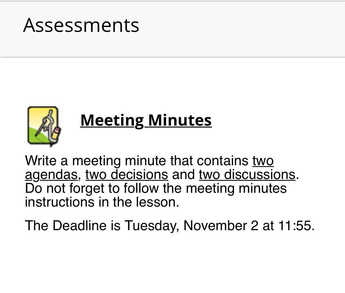 Assessments Meeting Minutes Write a meeting