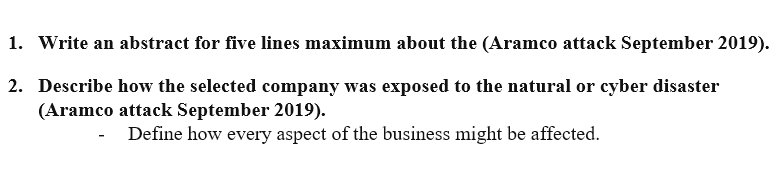 1. Write an abstract for five lines maximum about