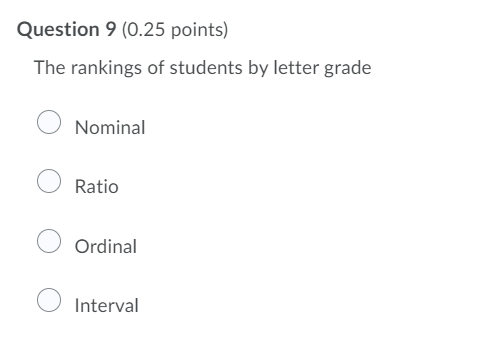 Question 9 (0.25 points) The rankings of students