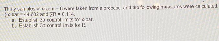 HELPP! Thirty samples of size n = 8 were taken